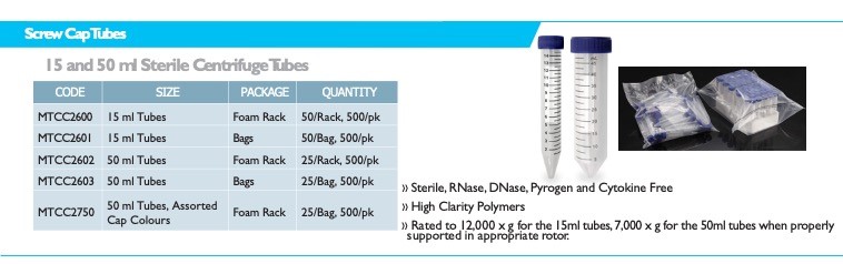 Sterile Centrifuge Tubes